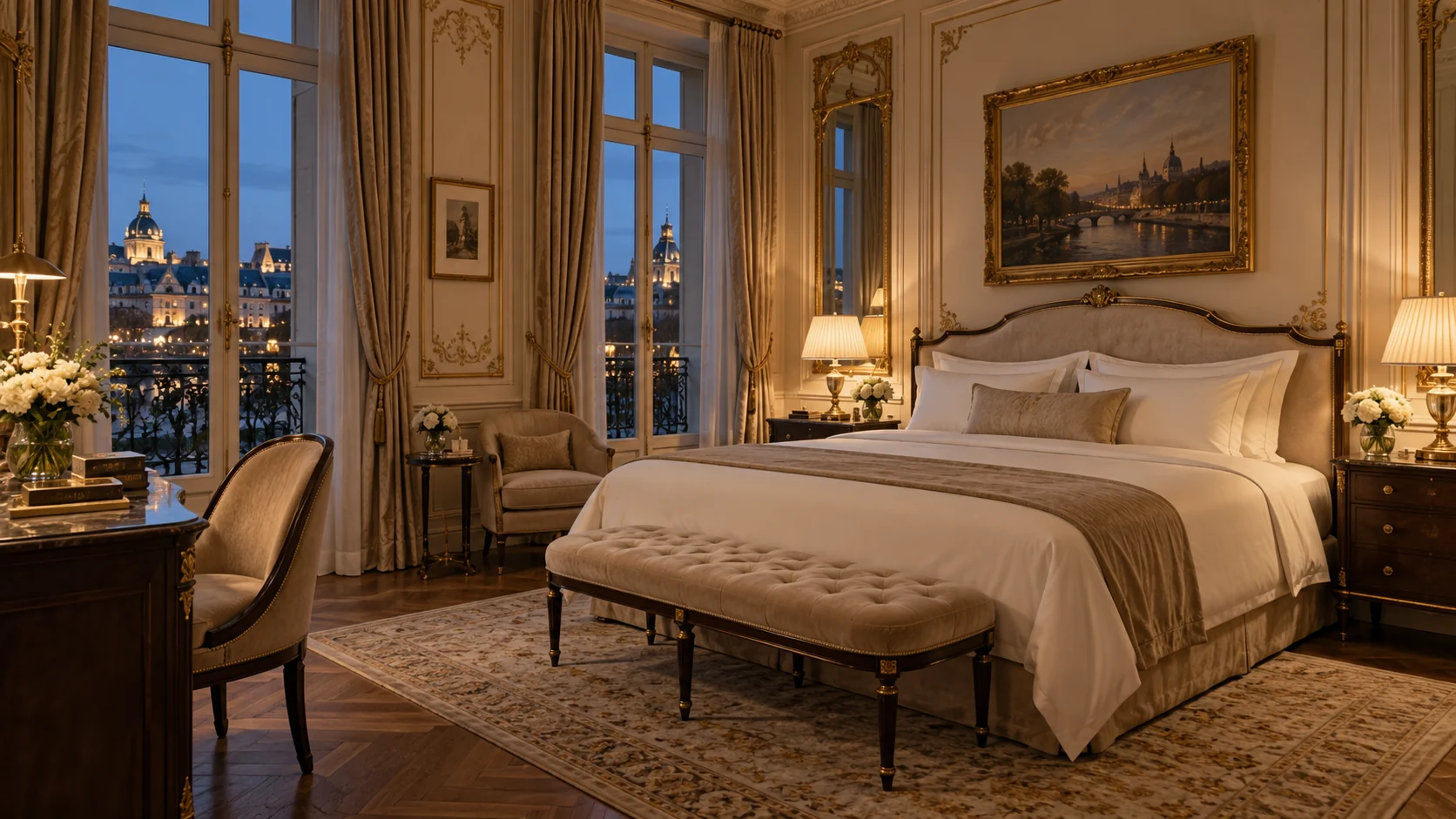 Chambre Élégance, lit généreux et palette ivoire